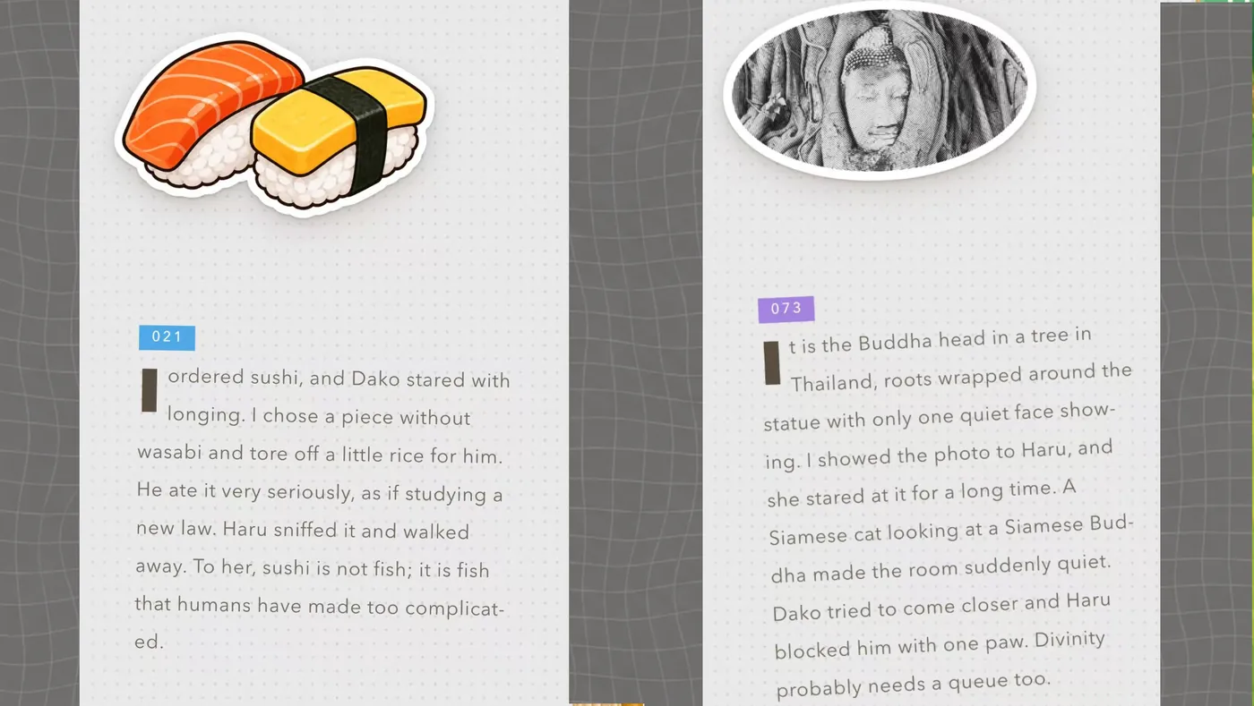 Finding stories about Haru and Dako in the stickers